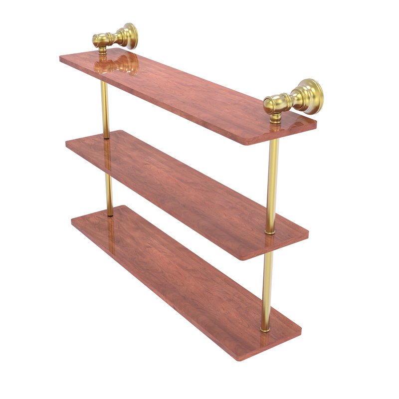 Étagère murale en bois triple Freyja, Laiton satiné, H 16 po x l 22 po x P 5,54 po
