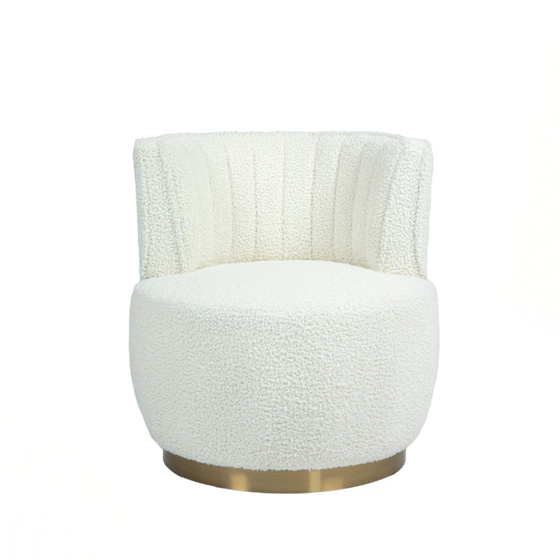 360 Degree Swivel Cuddle Barrel Accent Sofa Chairs,Living room chair,Reading chair, White Velvet