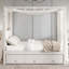 Grand lit plateforme à baldaquin tapissier avec lit gigogne, 3 tiroirs de rangement, structure en bois massif, lit de rangement beige-656715922