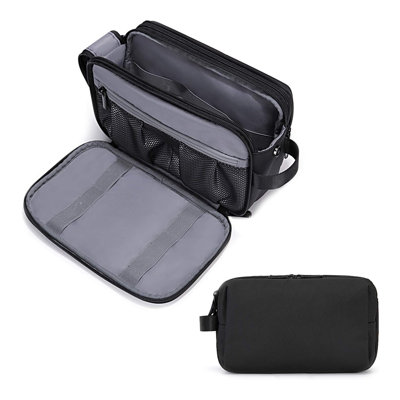 Men’s Toiletry Bag, Water Resistant Travel Dopp Kit With Compartments For Shaving, Grooming & Bathroom Essentials, Black Medium