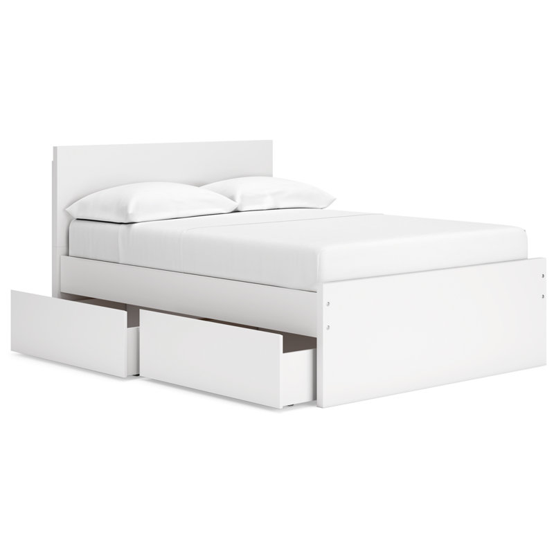 Lit plateforme à panneau double avec rangement latéral Dunagan, Blanc, Lit double