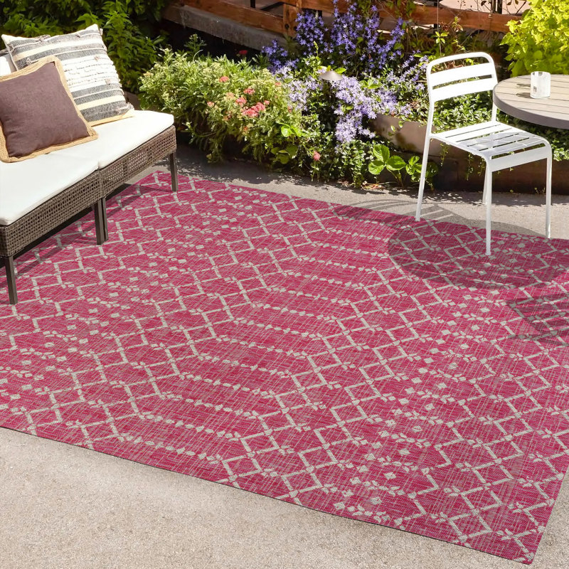 Tapis d'intérieur / extérieur Crompton, Rectangle 3 pi 11 po x 6 pi, Fuchsia / gris pâle