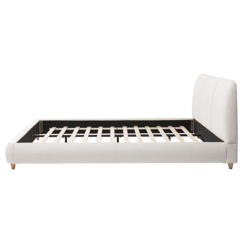 King Size Upholstered Bed Frame with Linen Fabric Headboard Solid Wood Legs & Sturdy Metal Frame