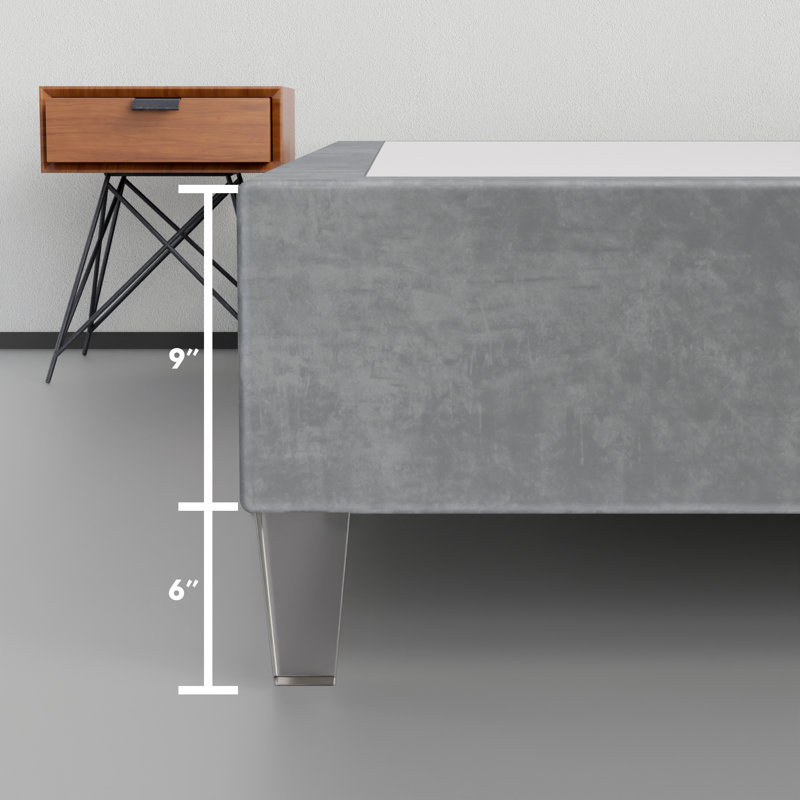 14-Inch Premium Kauly Material Wood Bed Frame, Comfortable Foundation with Acrylic Legs, Twin, Gray