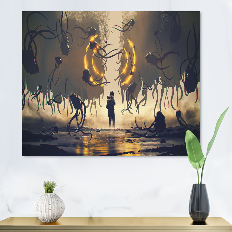 " Video Game Matrix Sentinal Fight ", 12" H x 20" W x 1" D, Wrapped Canvas