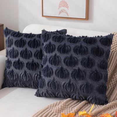 Housses de coussin d'automne 50x50 cm (lot de 2) bleu marine citrouille, décorations d'automne, ensemble de 2 housses de coussin décoratives en fausse fourrure douce et peluche, coussin de canapé pour fauteuil, canapé, chambre, salon, décoration intérieure