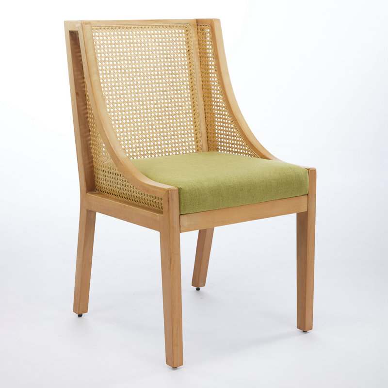 Rustic Wooden Style Rattan Dining Chairs, Olive Green