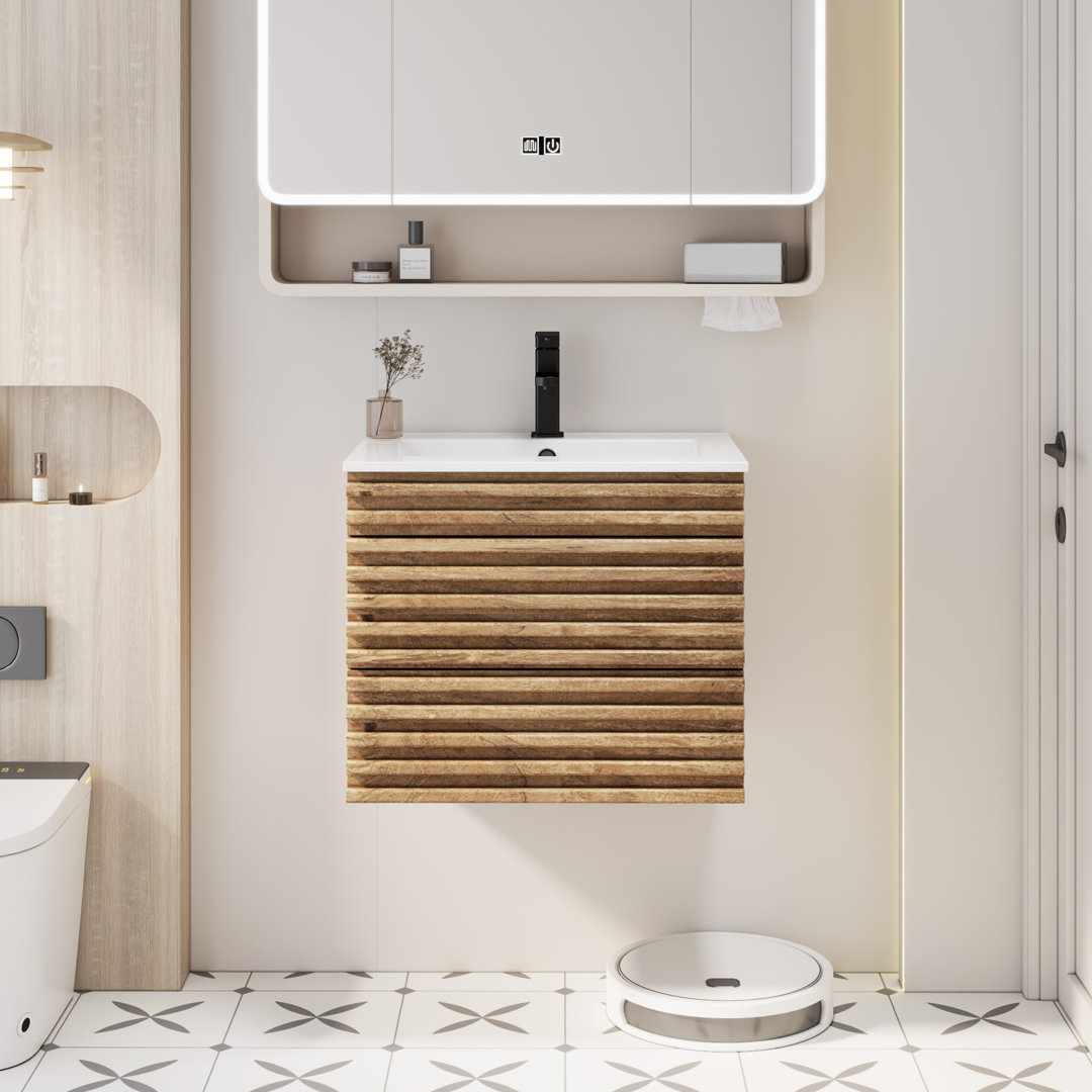 Marilyse 24" Wall Mounted Single Bathroom Vanity with Sink Top, Wood Tune, Faucet and Drain, EPA Certified Ebern Designs Base 