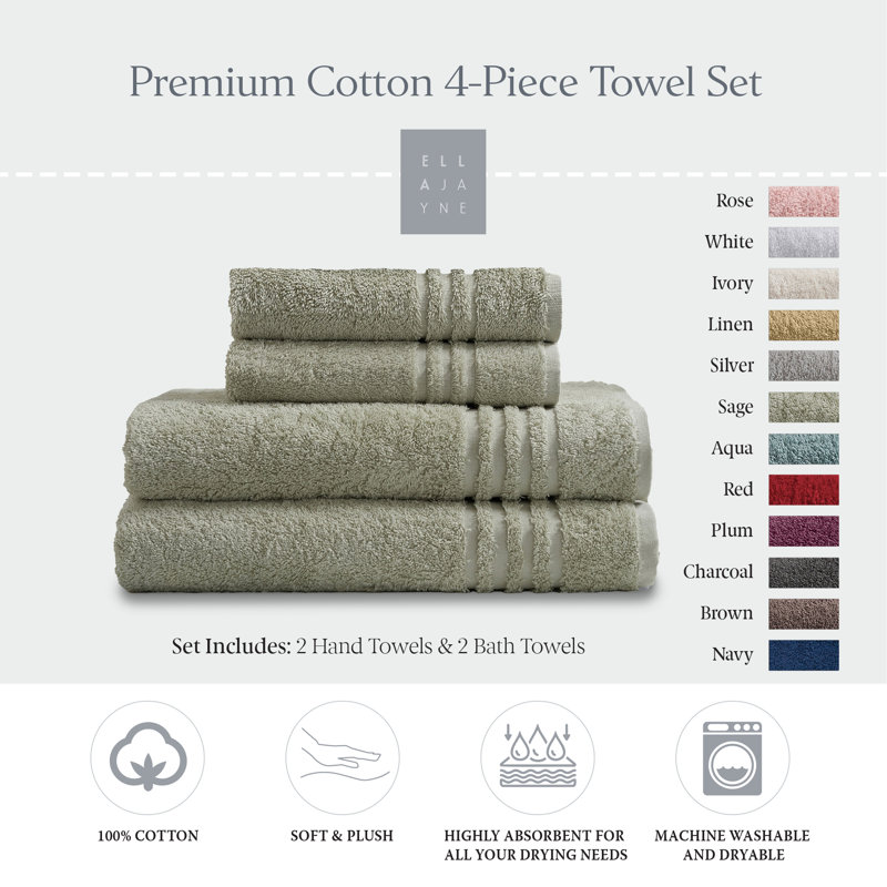 Cotton Hand-Body Towel Set (Set of 4), Sage