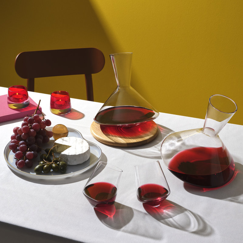 Clear Lead-Free Crystal Wine Decanter with Wooden Base