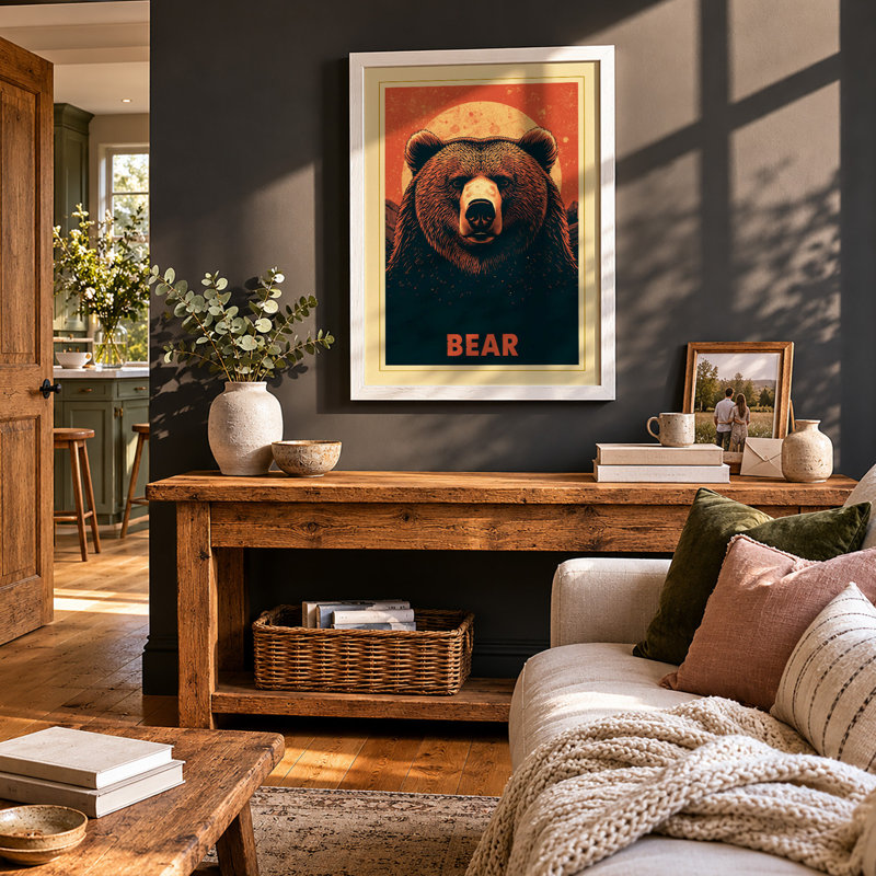 Bold Bear Retro - Framed Print, A4 - 29.7 x 21.0 cm, White