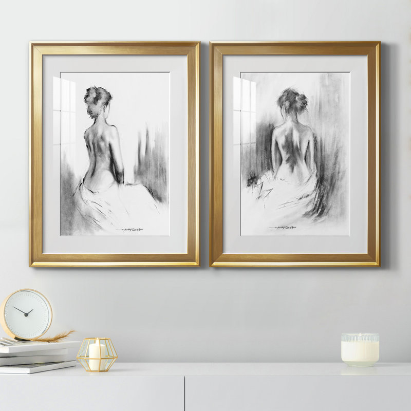 «Soft Silhouette I», ensemble de 2 reproductions d'art, Impression encadrée avec passe-partout, H 18,5 po x l 49 po, Doré