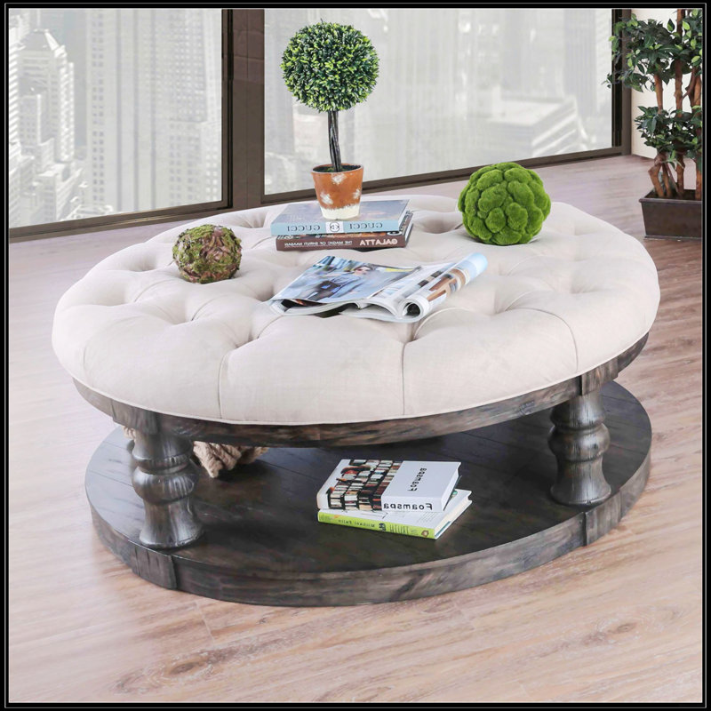 Rustic Style Round Wooden Coffee Table, Antique Gray