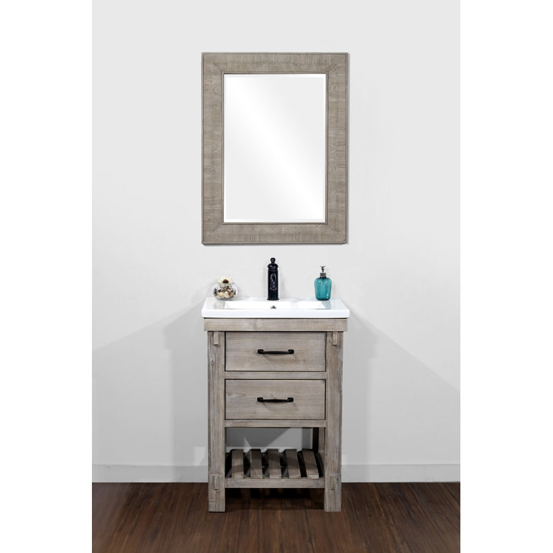 Timucin 24'' Single Bathroom Vanity with Ceramic Top, Brown