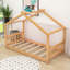 Lit plateforme simple en bois avec toit en forme de maison-874422198