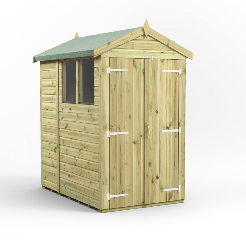 Powersheds 6 x 4ft Premium Pressure Treated Timber Apex Garden Shed, Double Doors