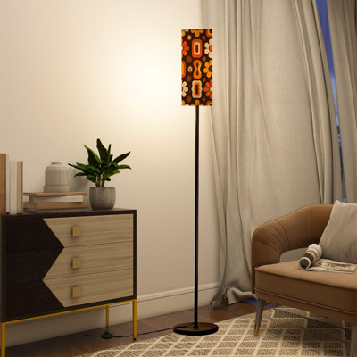  68.5" Standing Floor Lamp 70s Retro Seamless Orange Brown Yellow Beige 60s 70s Retro style Dimmable Metal Pole Lamp with Linen Lampshade LED Bulb Included