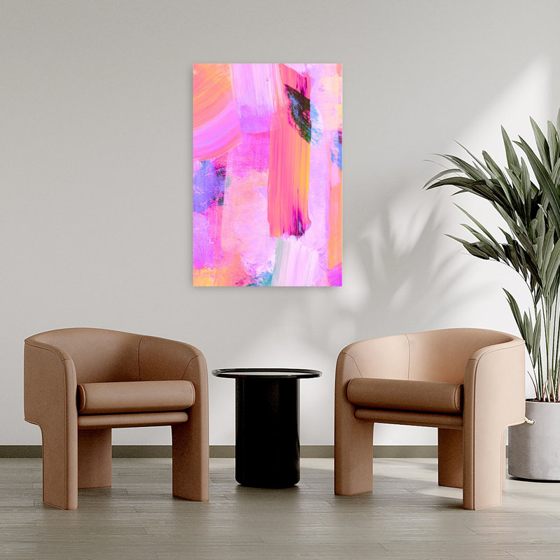 «Vibrant Pink Strokes», impression audacieuse et lavande colorée, H 36 po x l 24 po