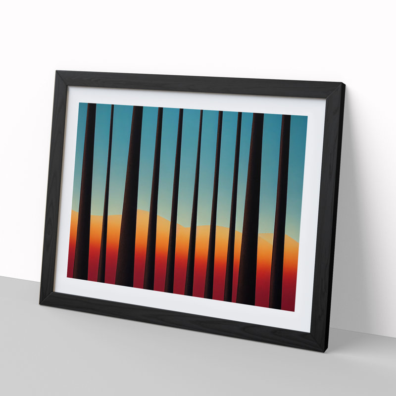 Bold Abstract Pine Tree Forest Vol.2 - Single Picture Frame Painting, 46cm H x 64cm W x 2cm D, Black Framed