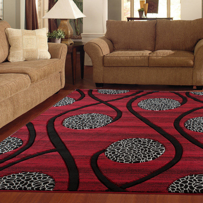 Tapis rouge / noir à motif abstrait Adonia, Rectangle 3 pi 9 po x 5 pi 9 po