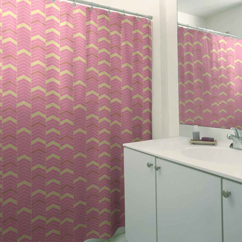 Rideau de douche simple à chevrons, Jaune / Rouge / Rose