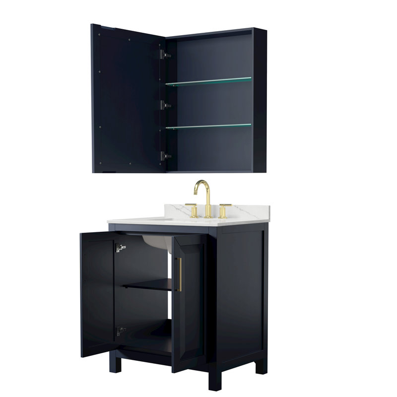 Daria 30'' W Vanity, Blue, Brushed Gold, White Quartz