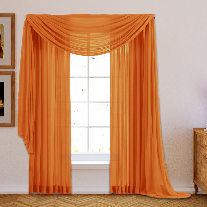 Daxin Sheer Voile Rod Pocket Curtain Panels, Orange, 54" W x 84" L