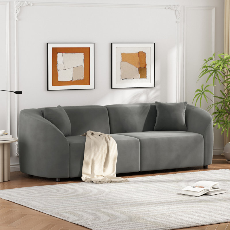 Canapé incurvé moderne Kaori de 87,5 po de style Mid-Century, Velours gris velours