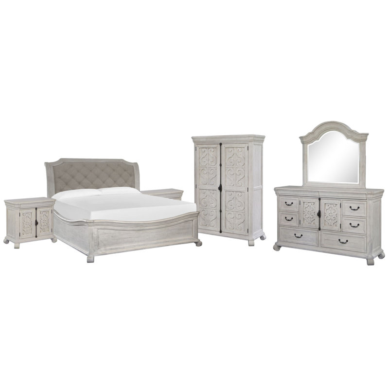 Grand lit-bateau 2 tiroirs avec commode avec miroir en forme de barchelor et armoire