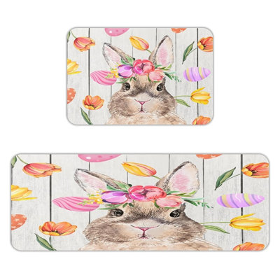 Easter Bunny & Tulip, Kitchen Mats Set Of 2