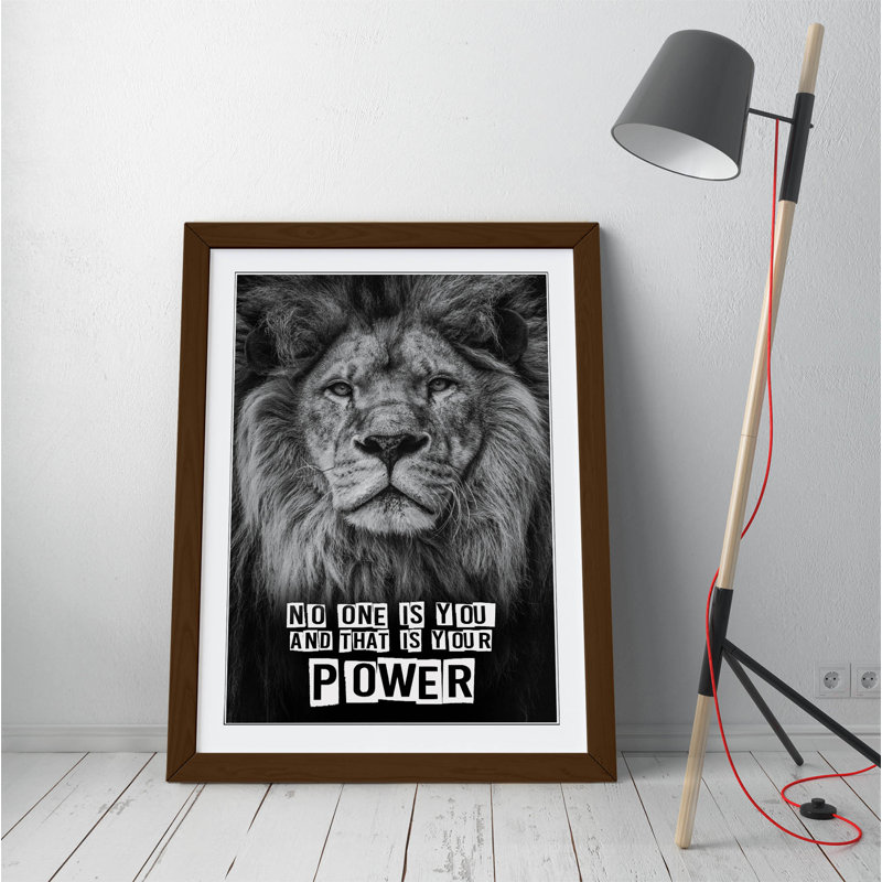 Lion Head Strength Power Quote - Single Picture Frame Print on Canvas, 35cm H x 26cm W, Brown