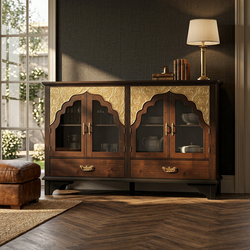 Elegant Soild Wood Modern Sideboard With 2 Doors And 2 Drawers, 39.4” Storage Cabinet With Adjustable Shelves, Versatile Console Table For Living Room Or Dining Room