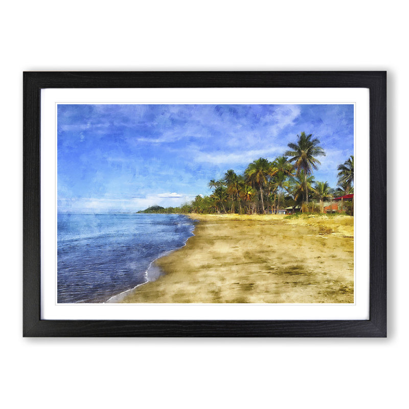 Palm Tree Beach Vol.1 - Framed Print, 48cm H x 65cm W x 2cm D, Black Framed