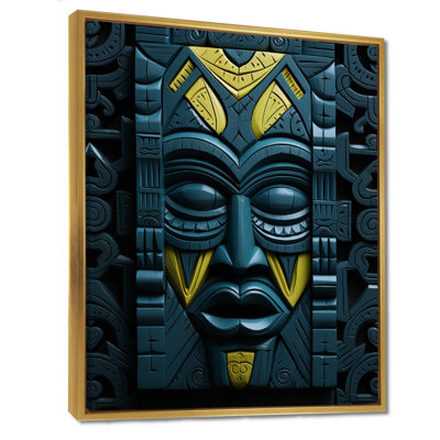 Indigenous Tribal Mask Yellow Red - African Mask Wall Art Print