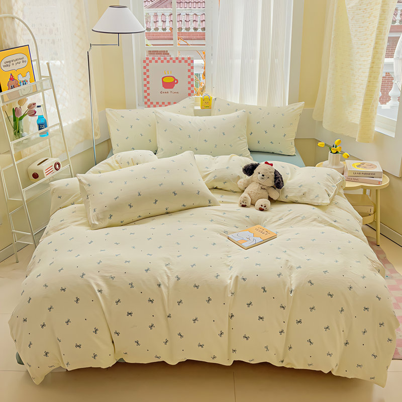 Housse de couette en jacquard Bow, Housse de couette pour lit simple + 1 taie d'oreil, Rose