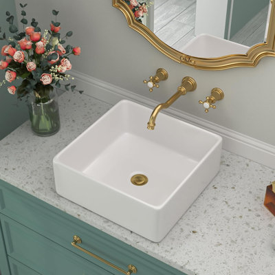 Beslend 15'' Ceramic Square Bathroom Sink