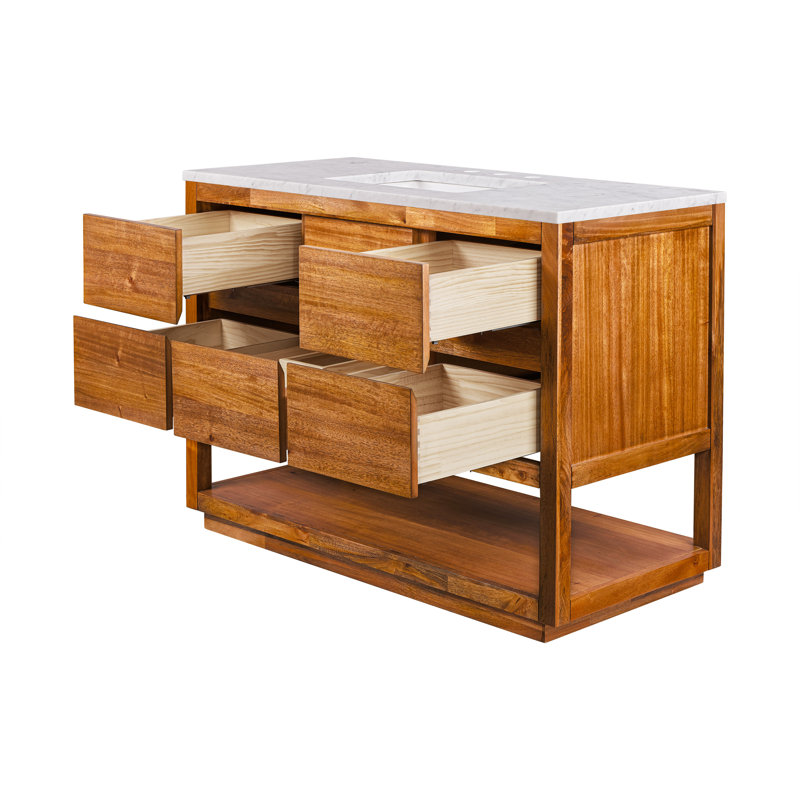 Tessa 48 In. Mango Wood Carrara White Marble Countertop Bath Vanity with Chrome Faucet