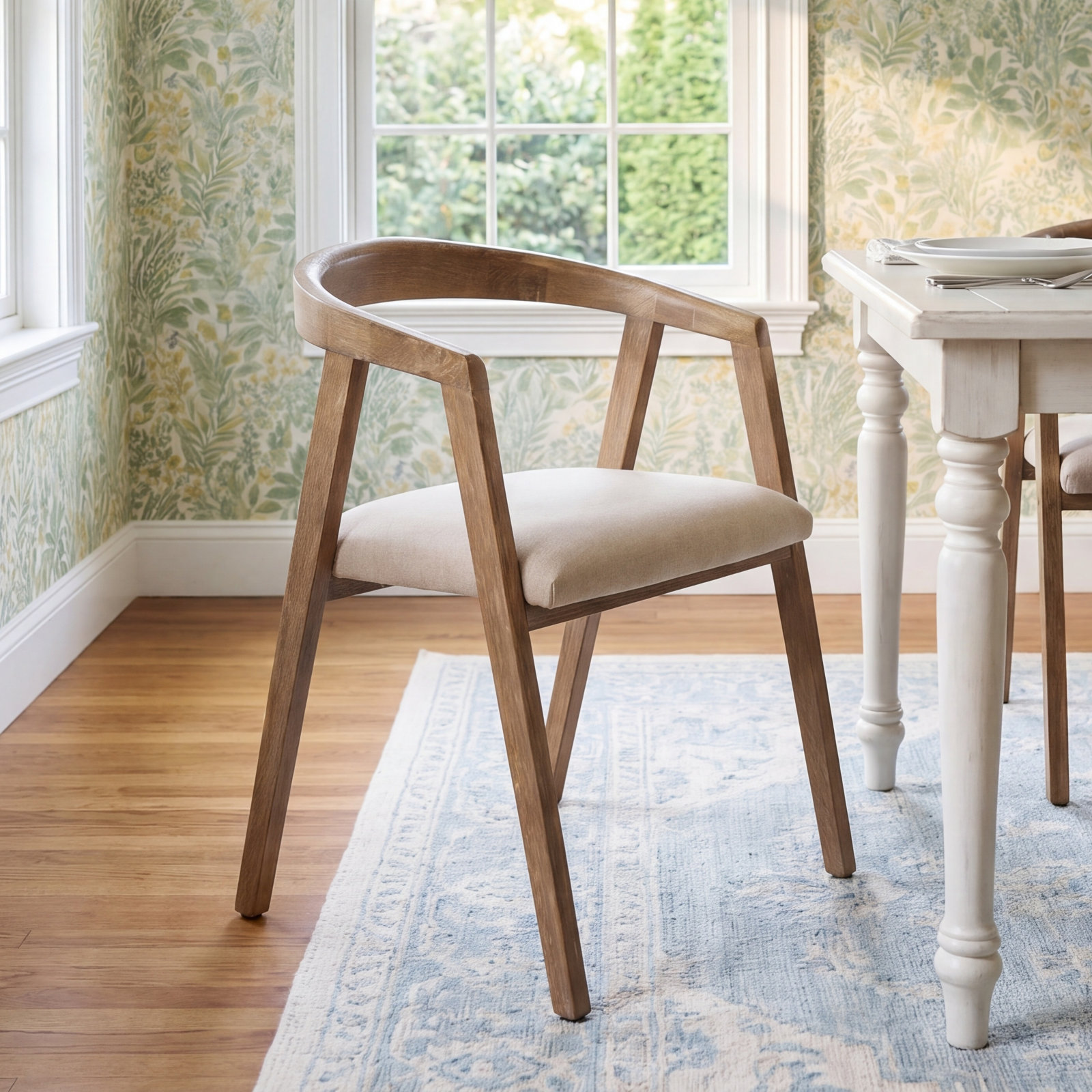 Lulette Linen Oak Dining Armchair, Natural Oatmeal Beige/Natural
