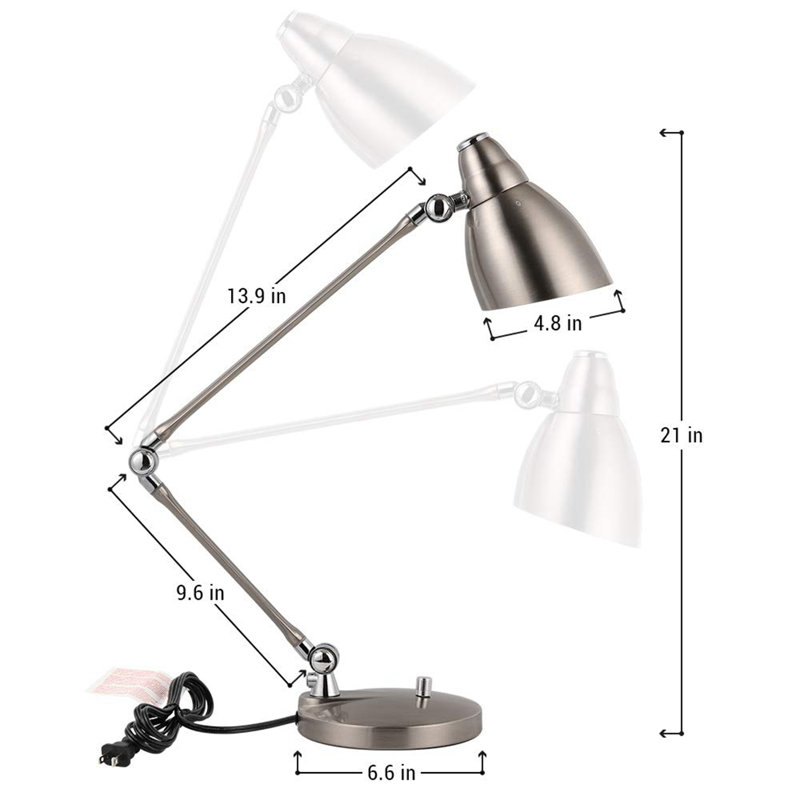 Lampe de bureau réglable en métal avec bras pivotant et corps en métal nickelé sable