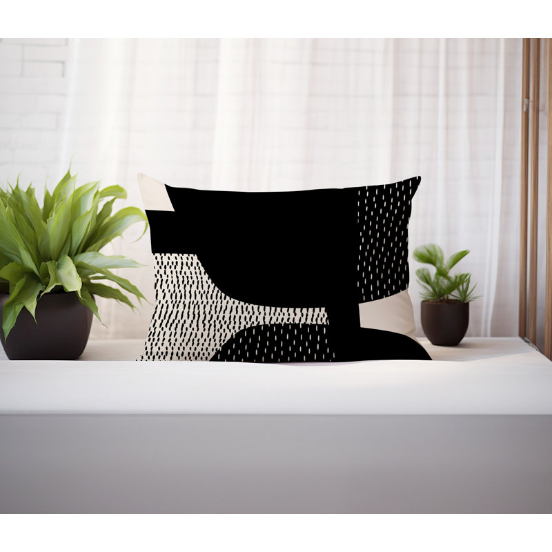 Coussin lombaire réversible intérieur / extérieur Vikka, H 18 po x l 25 po, Noir/Blanc cassé, Tribo