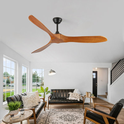 60 po Ventilateur de plafond d'intérieur en bois noir avec télécommande pour salon ou patio