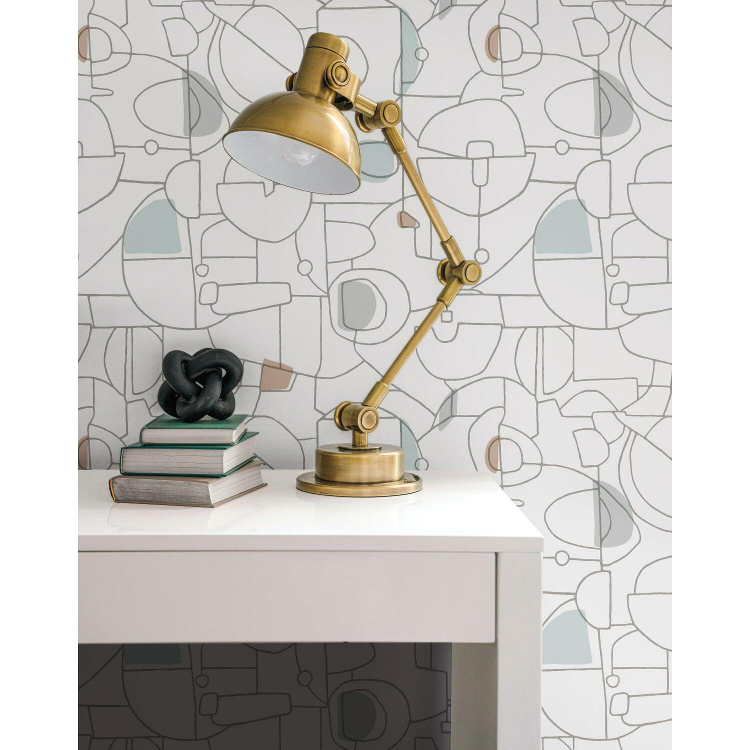 Callie Mid-Century Peel & Stick Geometric Wallpaper, Blue/Brown
