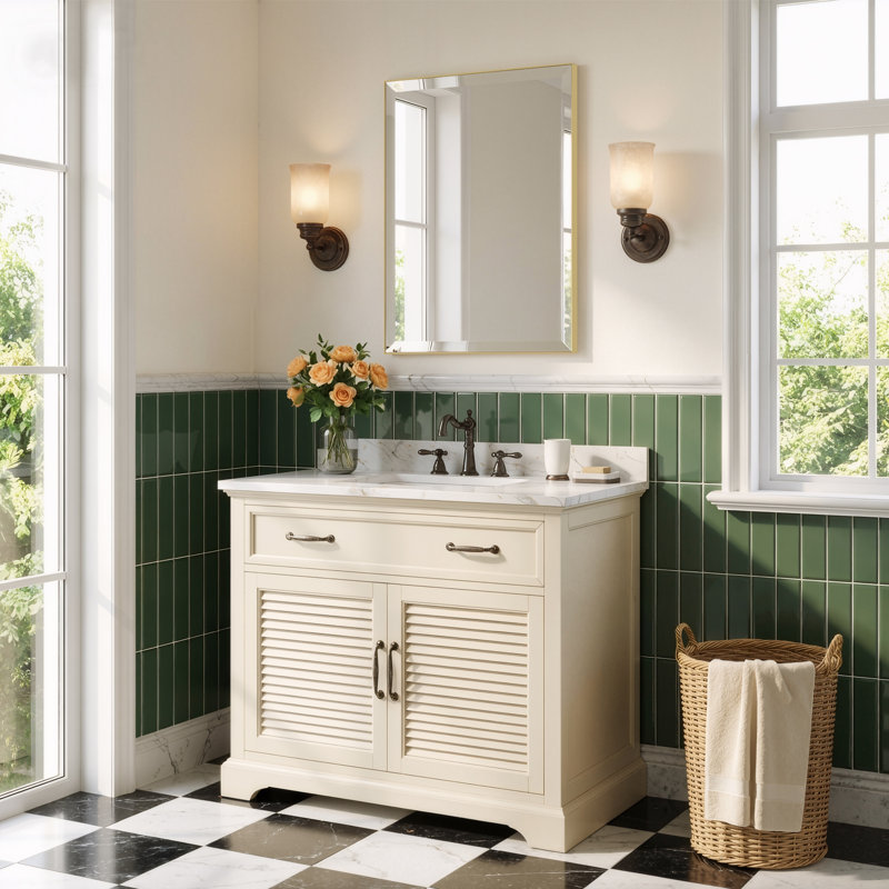 Aluminum Frame Bathroom Vanity Mirror,Tempered Glass Rectangle Wall Mirror, 16" x 20", Gold