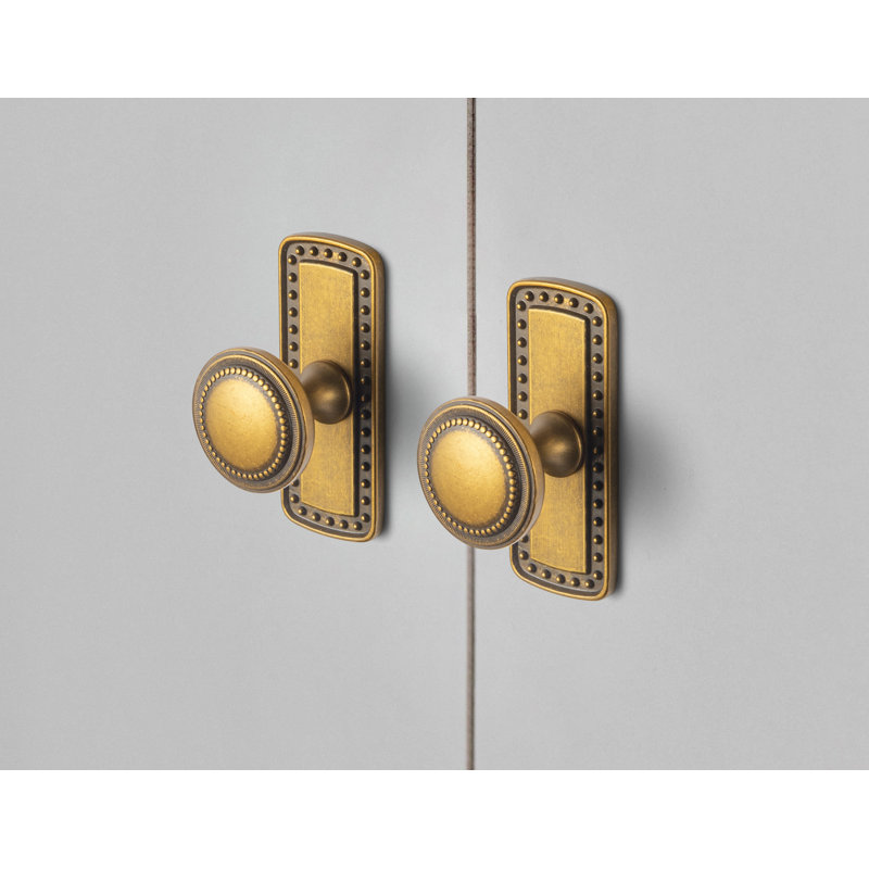 Poignée champignon 1 1/3 po avec contre-plaque (G018), Laiton antique