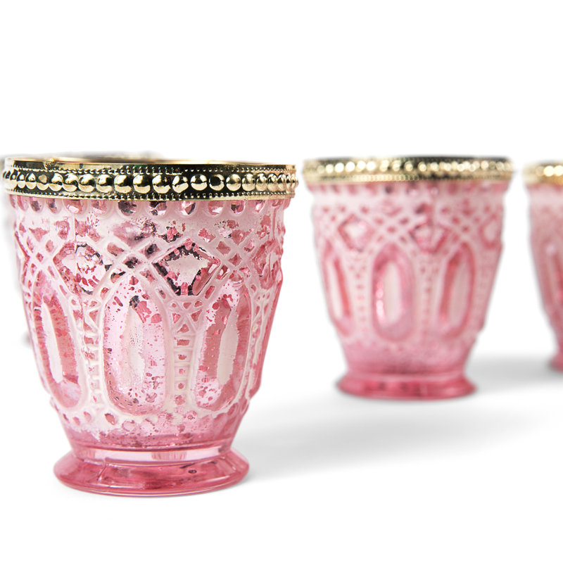 3'' H Glass Tabletop Votive Holder, Frosted Pink