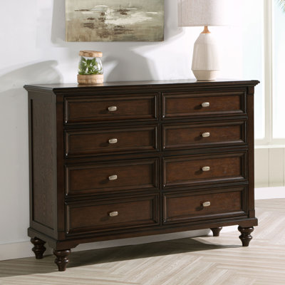 Commode 8 tiroirs en bois avec quincaillerie bronze foncé