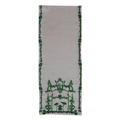 Woven Cotton Slub Printed Table Runner With Embroidery