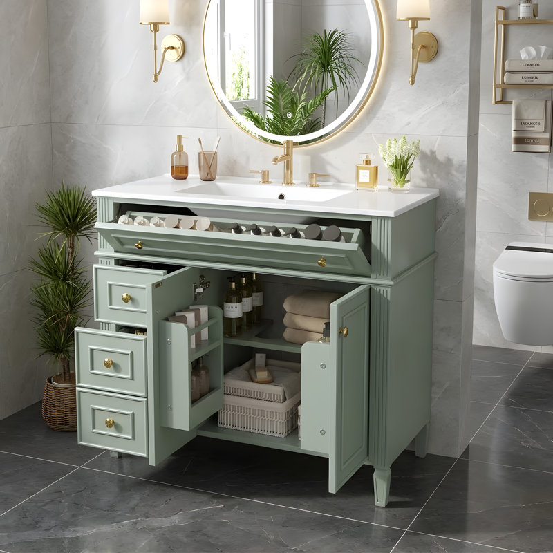 Meuble-lavabo sur pied 36 po avec lavabo, Vert
