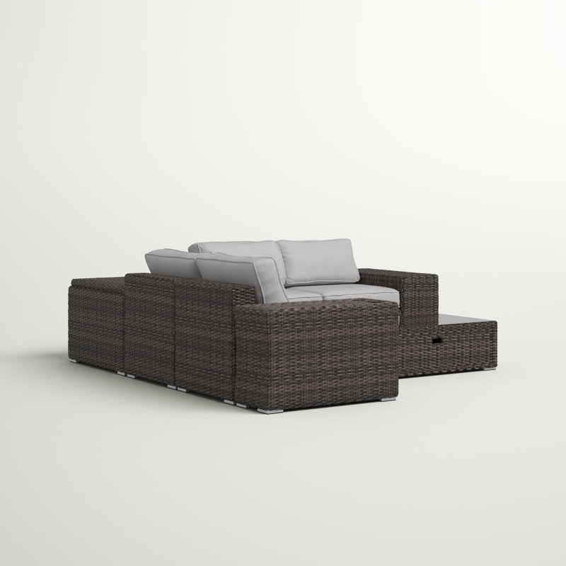 Ensemble de conversation modulaire avec coussins 8 pièces Demarest, Oléfine grise