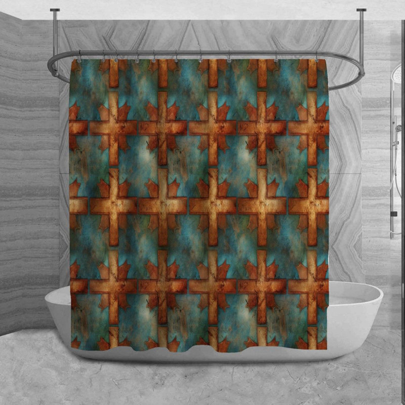 Christian Shower Curtain Cross Bathroom Décor Orange/Blue, H 73 po x l 70 po